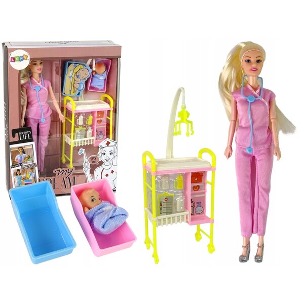Bambola da dottore con capelli lunghi e accessori - set educativo per bambini