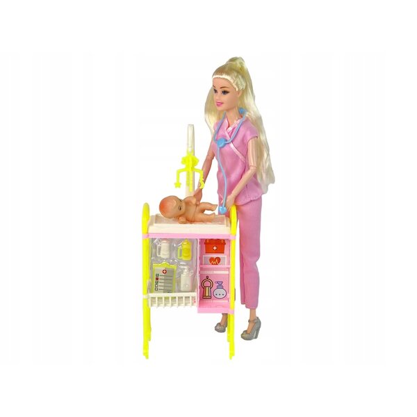 Bambola da dottore con capelli lunghi e accessori - set educativo per bambini