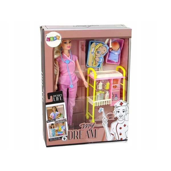 Bambola da dottore con capelli lunghi e accessori - set educativo per bambini