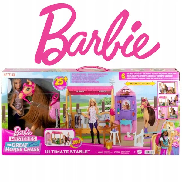Barbie Stadnina Koni mit Stall, Puppe und Zubehör – Komplettes Spiel für Mädchen