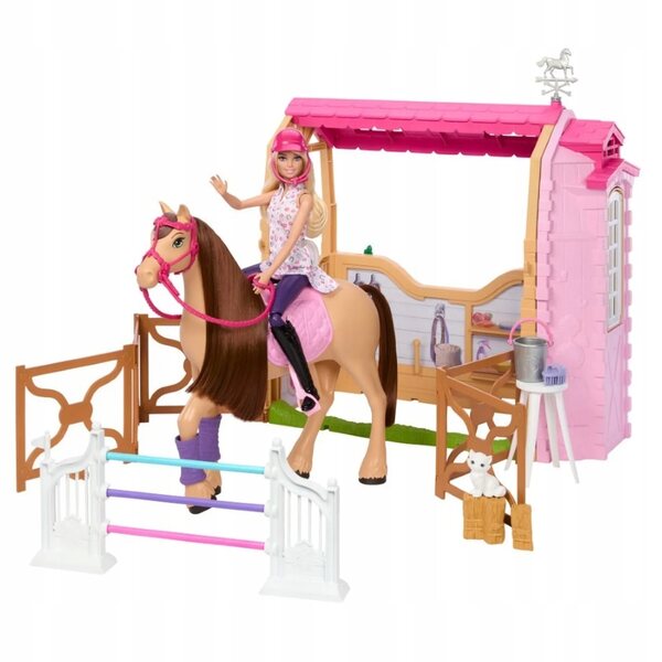 Barbie Stadnina Koni mit Stall, Puppe und Zubehör – Komplettes Spiel für Mädchen