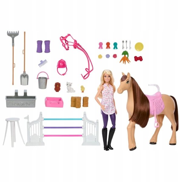 Barbie Stadnina Koni mit Stall, Puppe und Zubehör – Komplettes Spiel für Mädchen