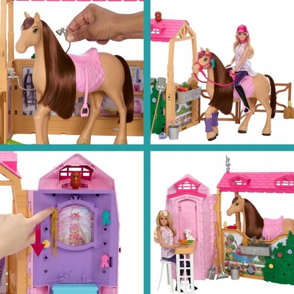Barbie Stadnina Koni mit Stall, Puppe und Zubehör – Komplettes Spiel für Mädchen