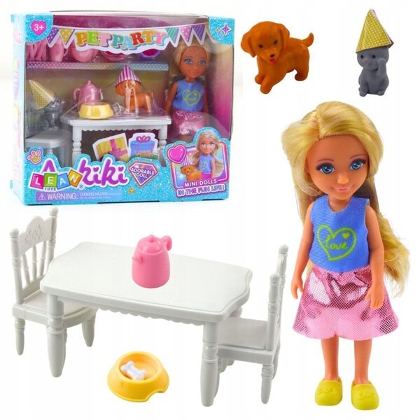 Komplettes Geburtstagsparty-Set mit Puppe und Tieren für Kinder ab 3 Jahren