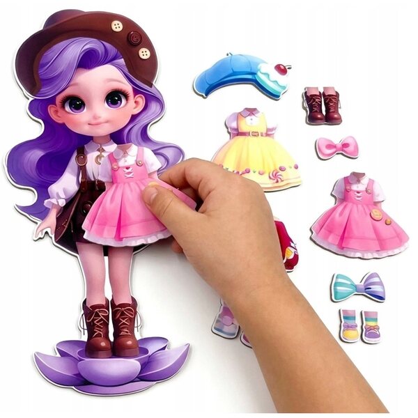 Set Magnetico per Vestire Bambola con Abiti Viola e Accessori Magnetici