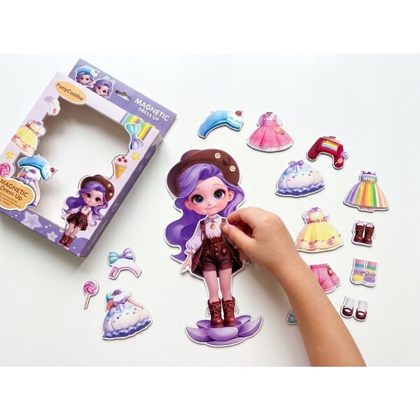 Set Magnetico per Vestire Bambola con Abiti Viola e Accessori Magnetici