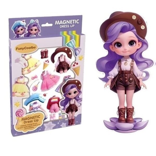 Set Magnetico per Vestire Bambola con Abiti Viola e Accessori Magnetici