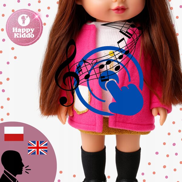 Bambolina interattiva Happy Kiddo, 35 cm, bilingue, con suono e capelli lunghi