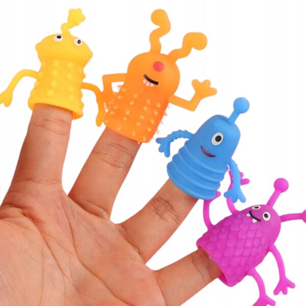 Marionette da dito mostro in silicone, set da 4, per giochi educativi