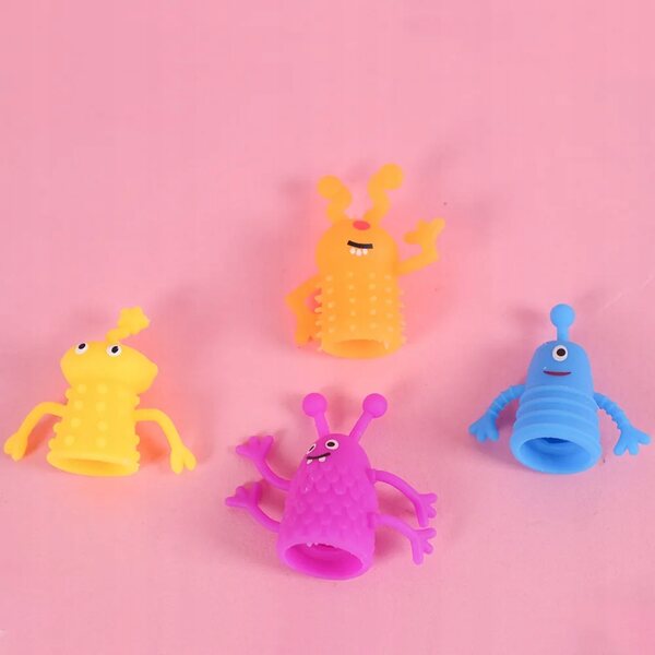 Marionette da dito mostro in silicone, set da 4, per giochi educativi