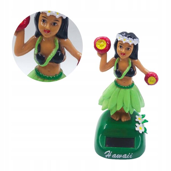Figurina solare hawaiana ragazza hula per auto e decorazione casa 12cm