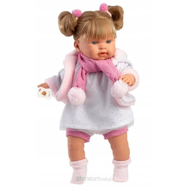 Bambola piangente Alexandra 42 cm realizzata a mano con abiti in cotone biologico