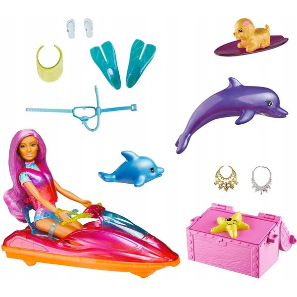 Barbie Dreamtopia-Set mit Puppe, Wasserscooter, Hund und Delfinen für Kinder ab 3 Jahren
