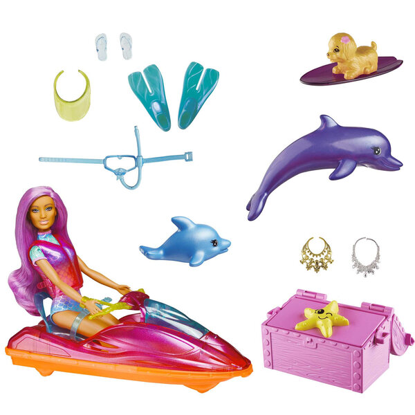 Barbie Dreamtopia-Set mit Puppe, Wasserscooter, Hund und Delfinen für Kinder ab 3 Jahren