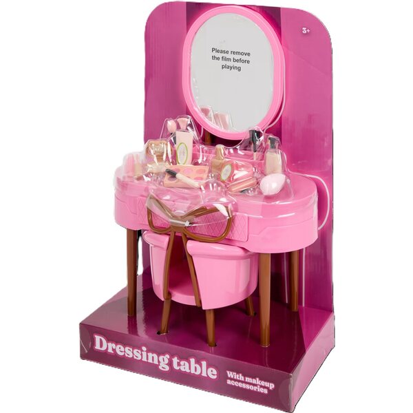 Toaletka per bambole con accessori make-up e specchio, set 2 pezzi, 3+ anni