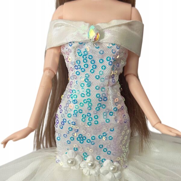 Bambola con Abito da Sposa con Paillettes, Accessori e Capelli Lunghi 29 cm
