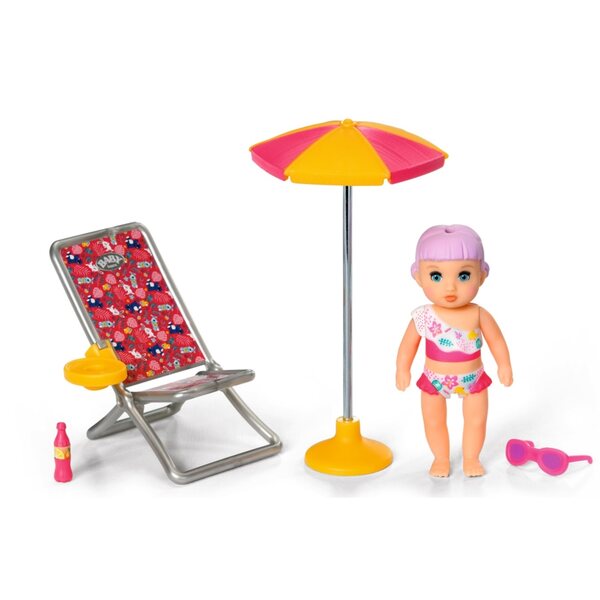 Baby Born Minis Set mit Kinderbett, Regenschirm und Lara-Puppe 7 cm