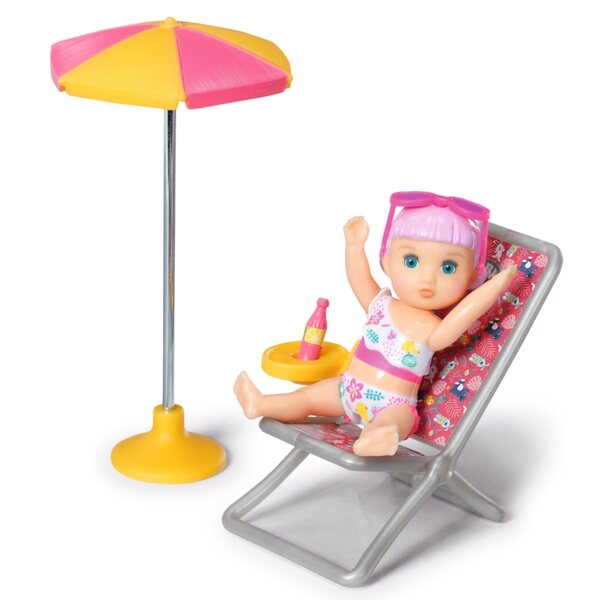 Baby Born Minis Set mit Kinderbett, Regenschirm und Lara-Puppe 7 cm