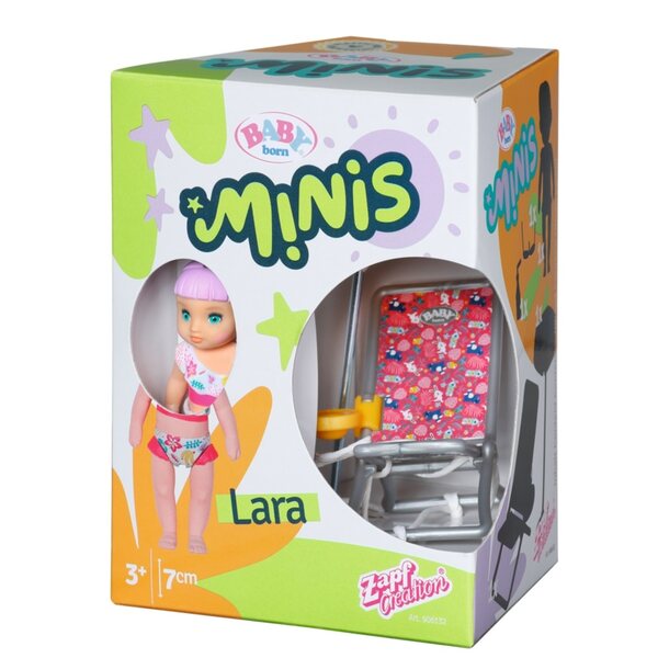 Baby Born Minis Set mit Kinderbett, Regenschirm und Lara-Puppe 7 cm