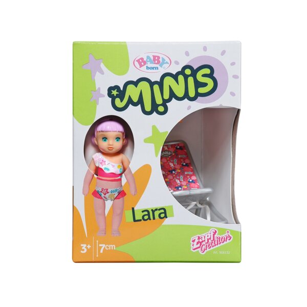 Baby Born Minis Set mit Kinderbett, Regenschirm und Lara-Puppe 7 cm