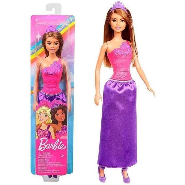 Barbie Brünette Prinzessin 32,5 cm mit rosa Kleid und lila Krone