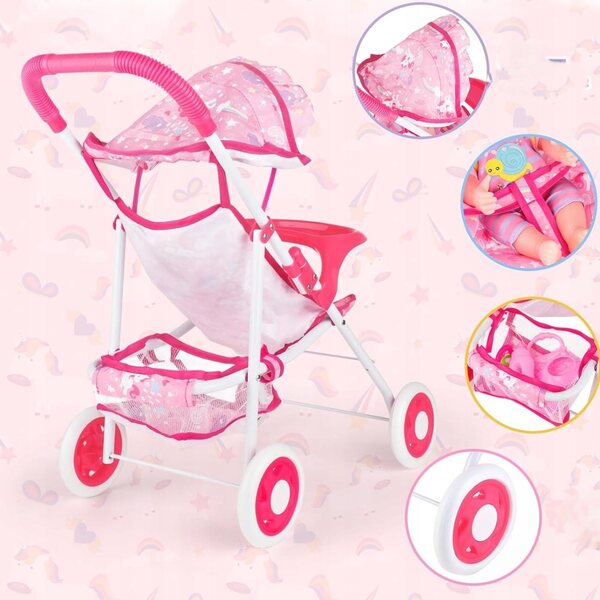 Komplettes Puppenset mit Kinderwagen und Zubehör für Kinder ab 2 Jahren