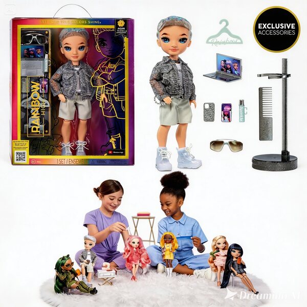 Rainbow High Aidan Russell Fashion Doll con accessori e supporto, Fashion Purple