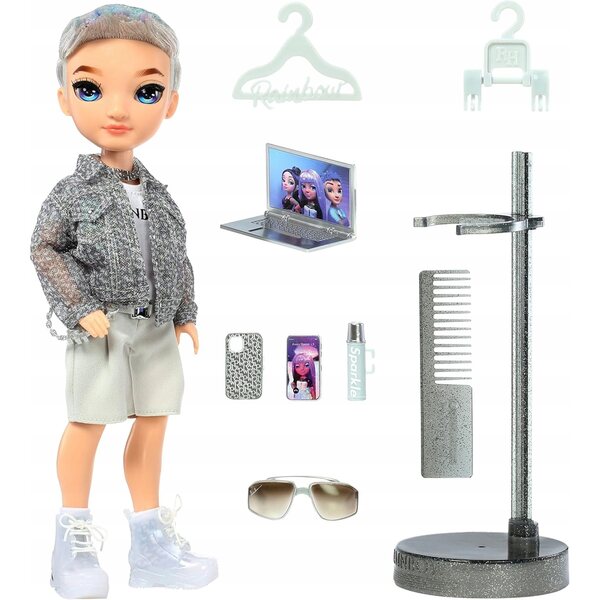 Rainbow High Aidan Russell Fashion Doll con accessori e supporto, Fashion Purple