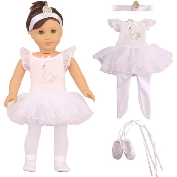 18 Zoll amerikanische Puppenkleidung – 3-teiliges weißes Tanzkleid-Set