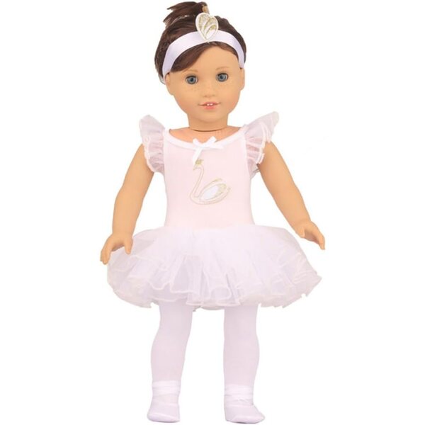 18 Zoll amerikanische Puppenkleidung – 3-teiliges weißes Tanzkleid-Set
