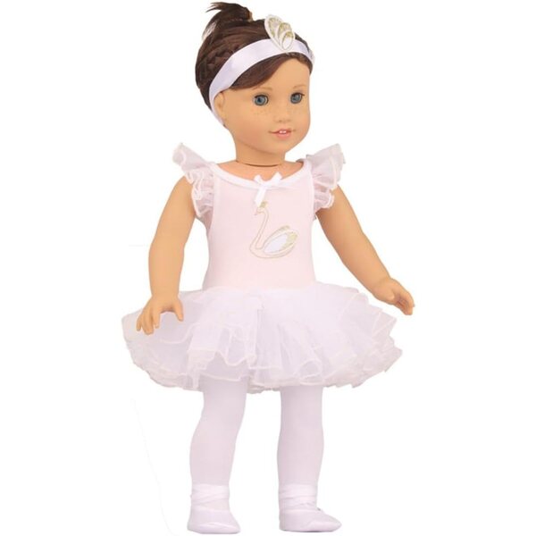 18 Zoll amerikanische Puppenkleidung – 3-teiliges weißes Tanzkleid-Set