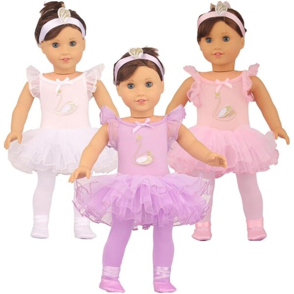 18 Zoll amerikanische Puppenkleidung – 3-teiliges weißes Tanzkleid-Set