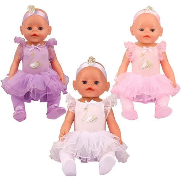 18 Zoll amerikanische Puppenkleidung – 3-teiliges weißes Tanzkleid-Set