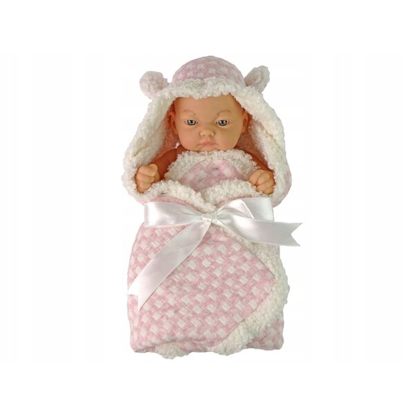 Lieve baby verpakt in een warmroze becik met strik - LEAN Toys
