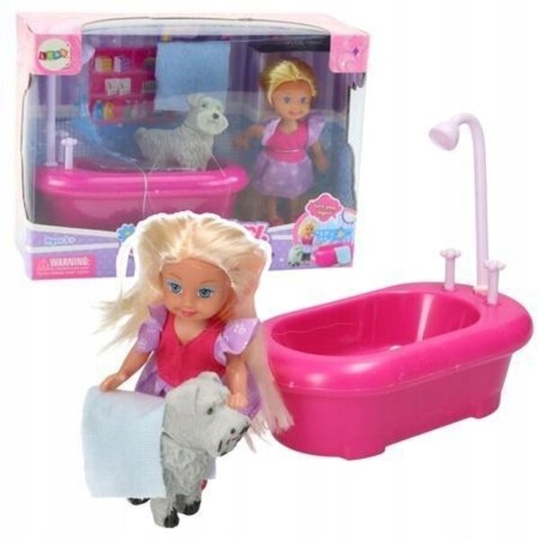 LEAN Toys Minipop met badkuip en hondenset voor kinderen vanaf 3 jaar