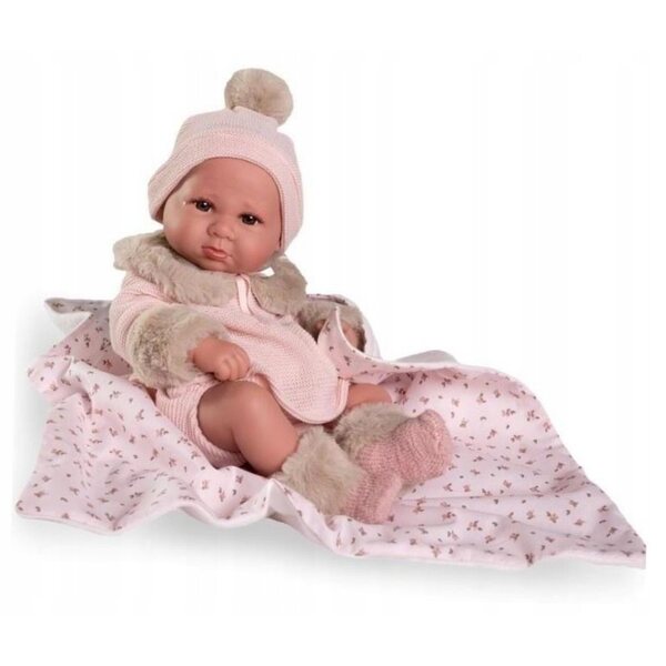 Bambola Baby Luca 42 cm con copertina rosa Antonio Juan in vinile e tessuto