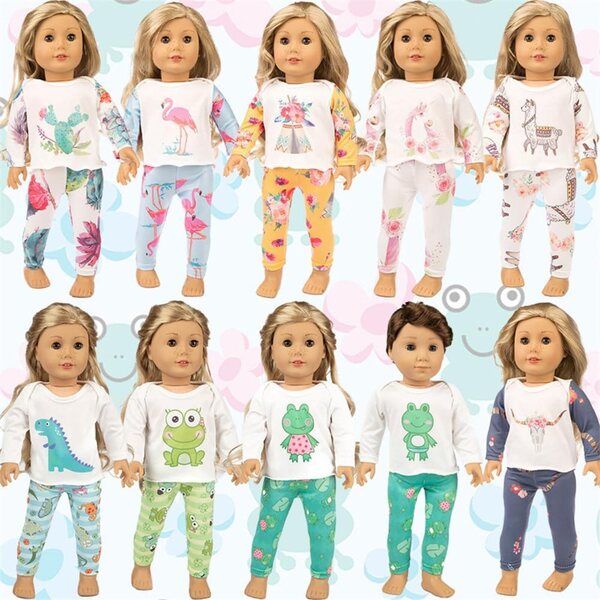 Amerikanische Puppenkleidung, 18 Zoll, Tier-Pyjama-Set, Oberteil und Hose