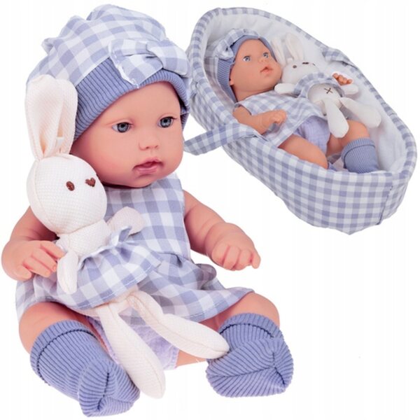 Bambolina neonata 32 cm con cappello grigio e vestitino Jokomisiada