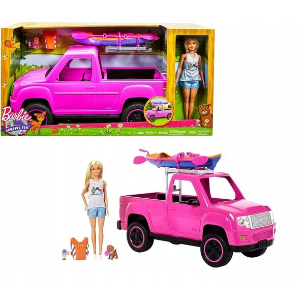 Barbie Mega Set Campingspaß mit Pickup, Kajak und Zubehör für Outdoor-Abenteuer