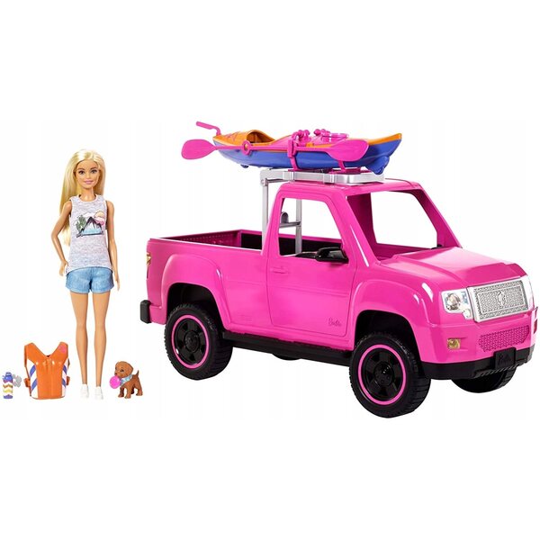 Barbie Mega Set Campingspaß mit Pickup, Kajak und Zubehör für Outdoor-Abenteuer