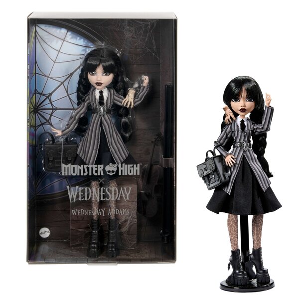 Mercoledì Addams Monster High bambola con zaino e figura Thing originale 30 cm