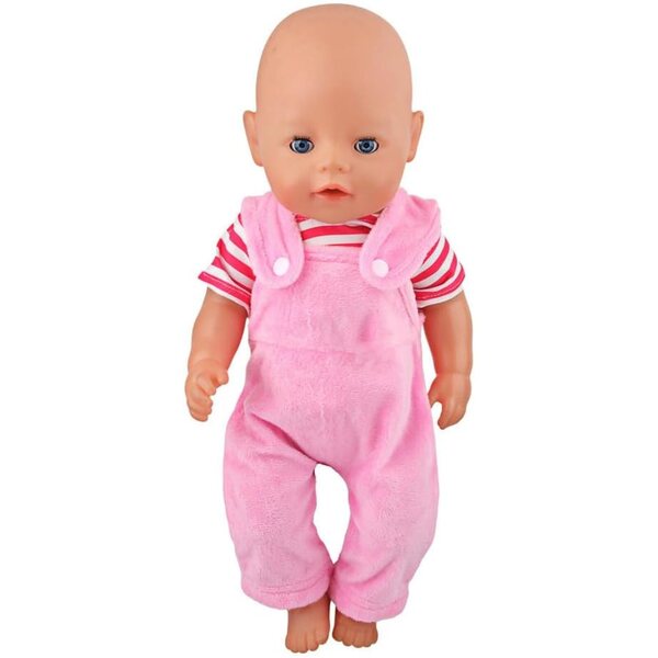 18-Zoll-Puppenkleidungsset – Gestreiftes T-Shirt und rosa Overall, 2-teilig