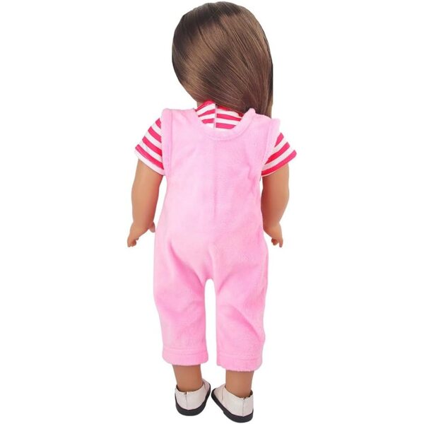18-Zoll-Puppenkleidungsset – Gestreiftes T-Shirt und rosa Overall, 2-teilig