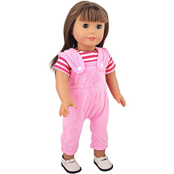 18-Zoll-Puppenkleidungsset – Gestreiftes T-Shirt und rosa Overall, 2-teilig
