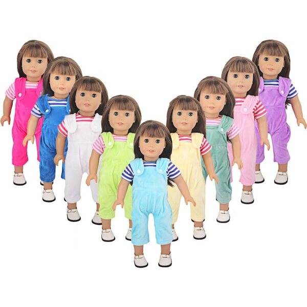 18-Zoll-Puppenkleidungsset – Gestreiftes T-Shirt und rosa Overall, 2-teilig