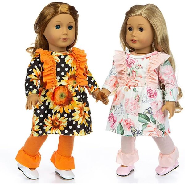 18-Zoll-Puppenkleidung mit Blumen und Schmetterlingen, 2er-Set Orange