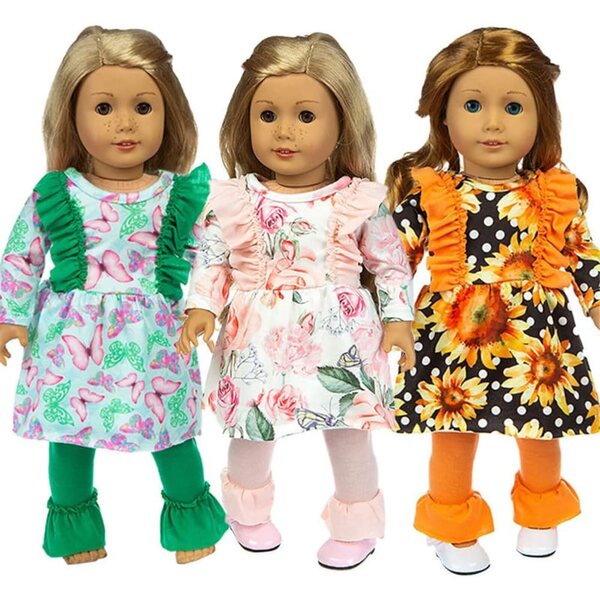 18-Zoll-Puppenkleidung mit Blumen und Schmetterlingen, 2er-Set Orange
