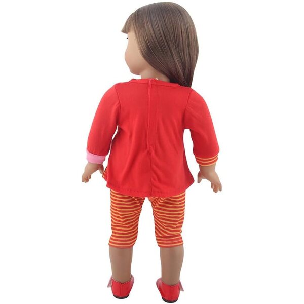 Kleidung für 18-Zoll-Puppen – 2-teiliges Set aus gestreiftem Oberteil und Hose mit Tiermuster