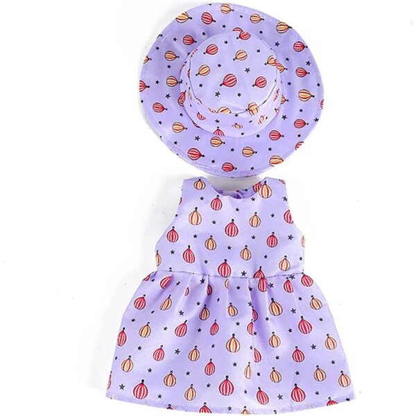 18-Zoll-Puppenkleidung – 2-teiliges Set, lila Blumenkleid mit Hut