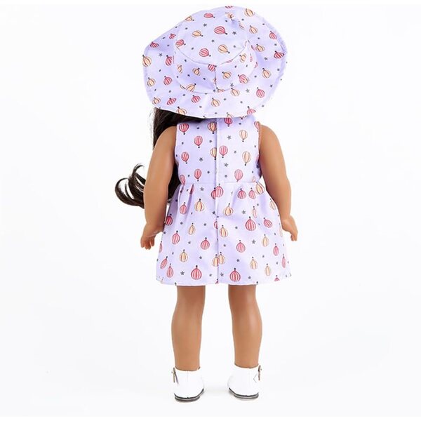 18-Zoll-Puppenkleidung – 2-teiliges Set, lila Blumenkleid mit Hut
